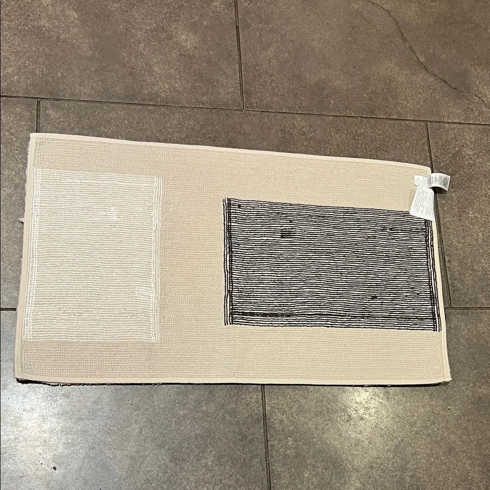 WEST ELM Modern Black and Cream Bath Mat 20” x 34” - brand new without tags!
